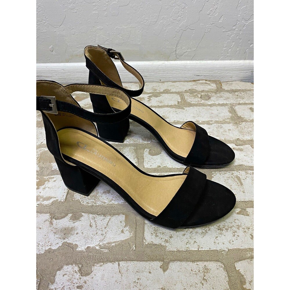 CL By Laundry Womens Black Strappy Block Heel Sandals Open Toe Buckle Size 10